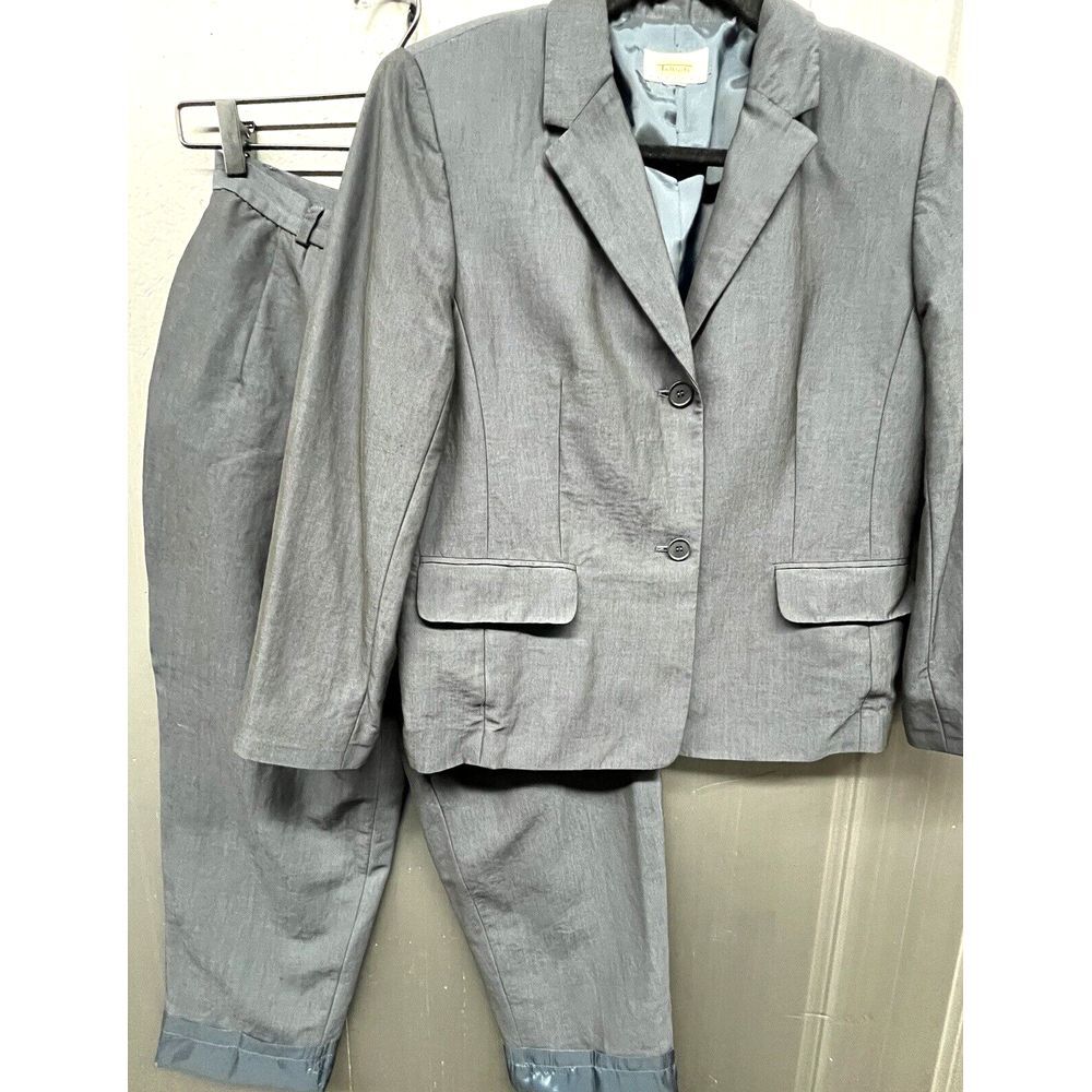 Talbots Petites Pant Suit 8 Gray Wool Satin Sheen 2 Pc Blazer‎ Jacket Career